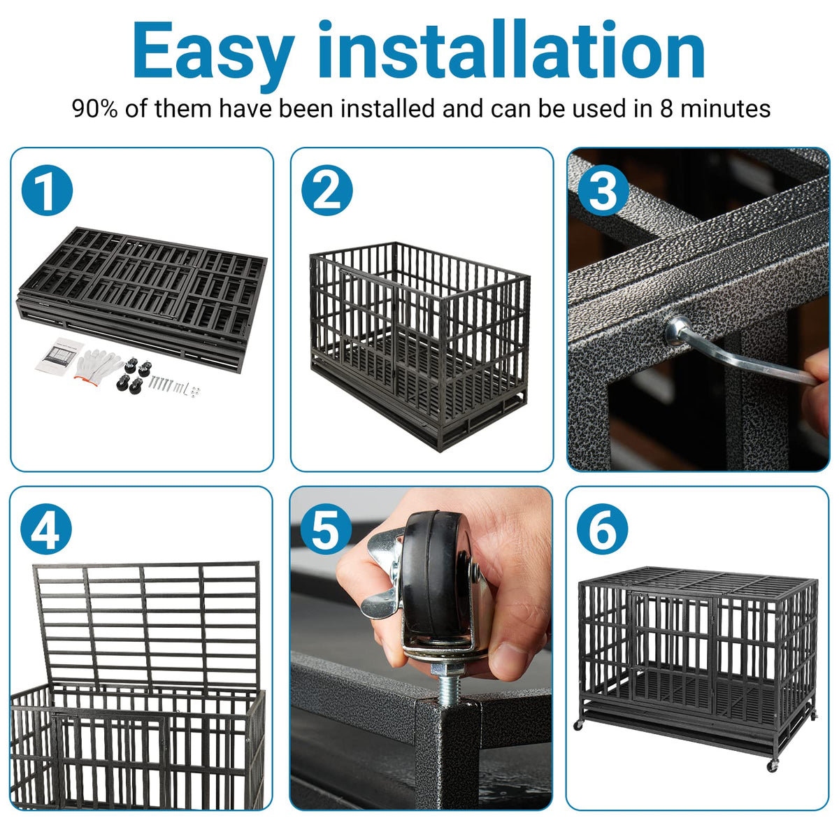 48 Inch Heavy Duty Dog Crate Kennel with Wheels D9857