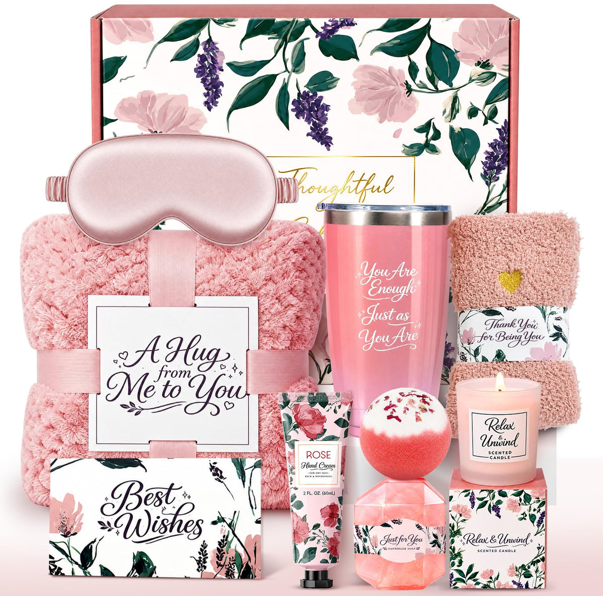 10-Piece Self Care Spa Gift Basket with Throw Blanket and Tumbler T302