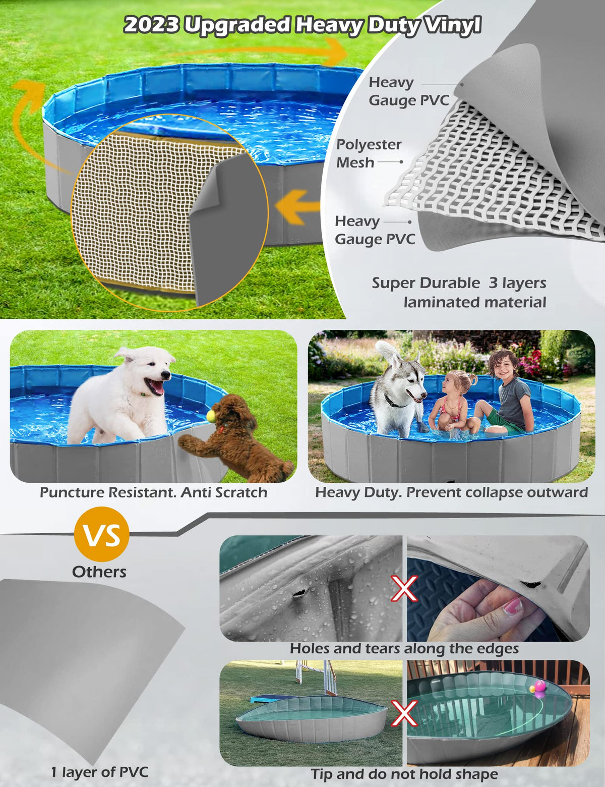 Foldable Dog Pet Bath Pool Collapsible 48" Grey X145