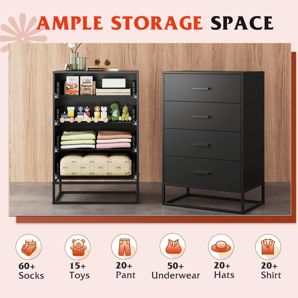 Black 4 Drawer Wooden Dresser Q509