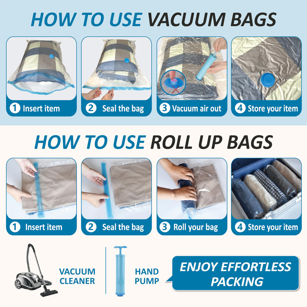 Vacuum Storage Bags with Hand Pump, 20 Combo I2162