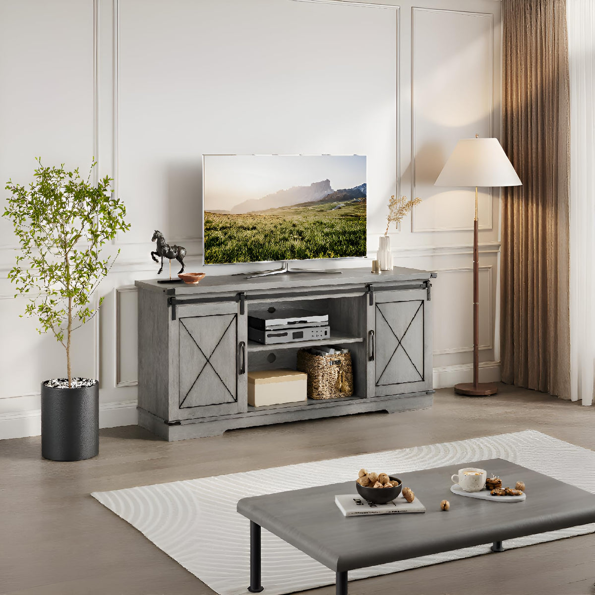 65" Rustic Farmhouse TV Stand with Sliding Barn Doors L871652