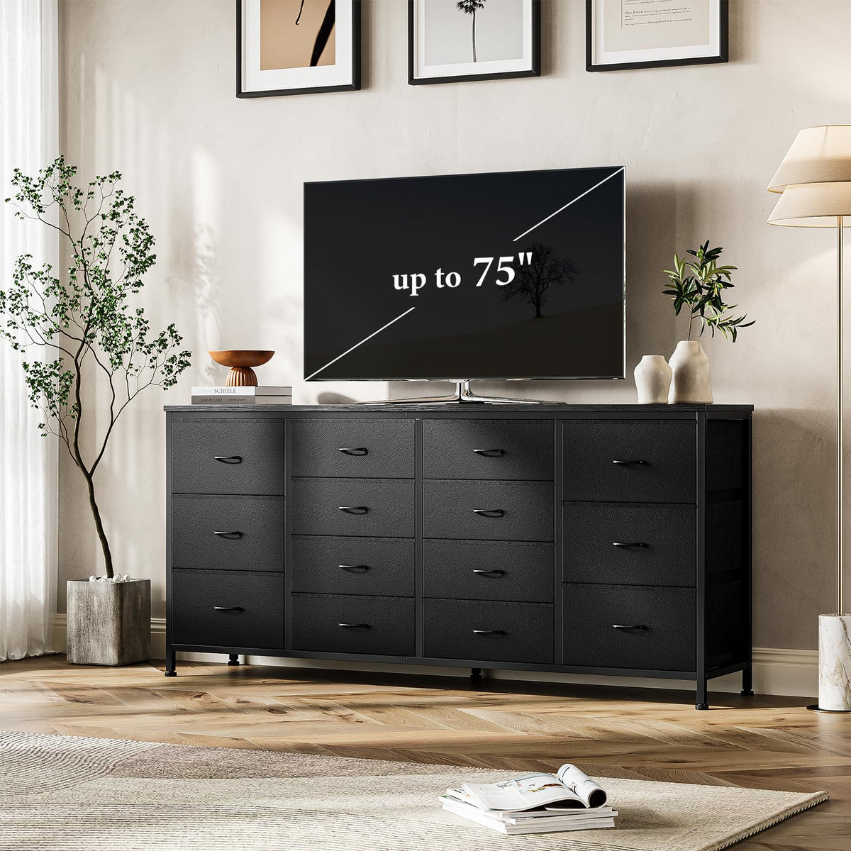Brown 14 Drawer Fabric Dresser TV Stand V113