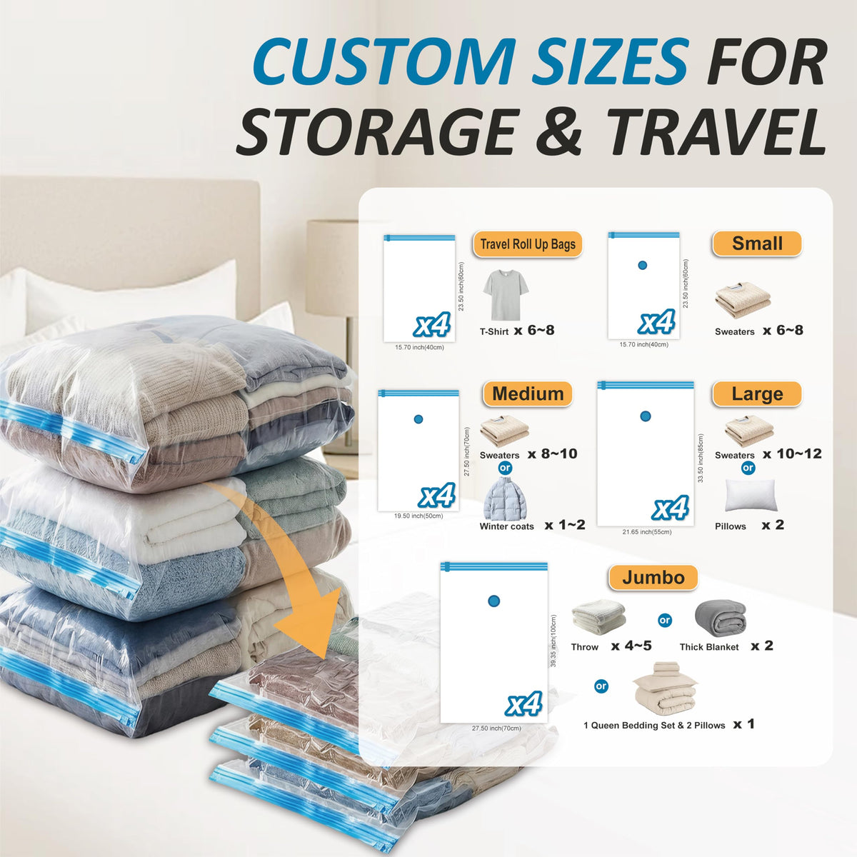 Vacuum Storage Bags with Hand Pump, 20 Combo I2162