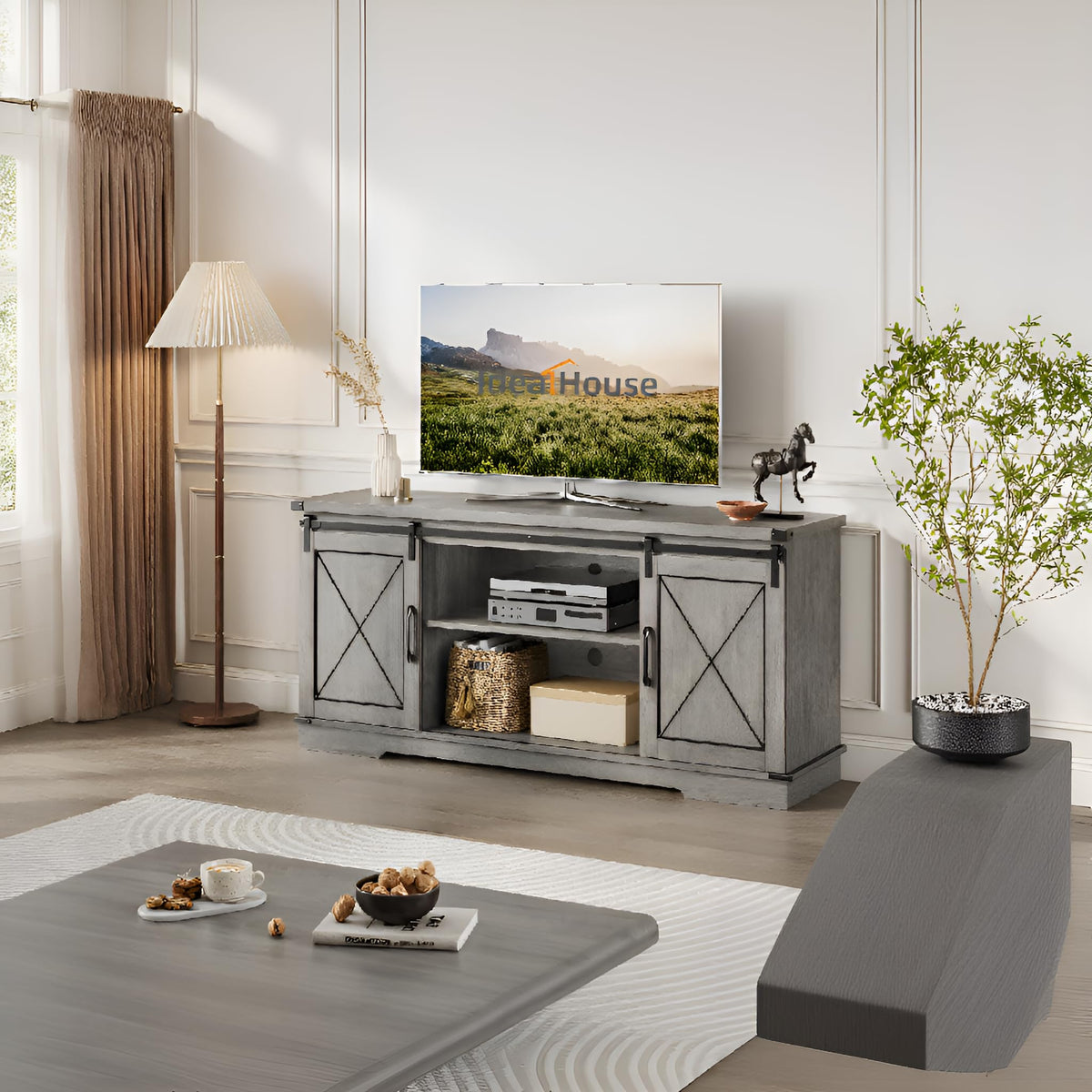 65" Rustic Farmhouse TV Stand with Sliding Barn Doors L871652