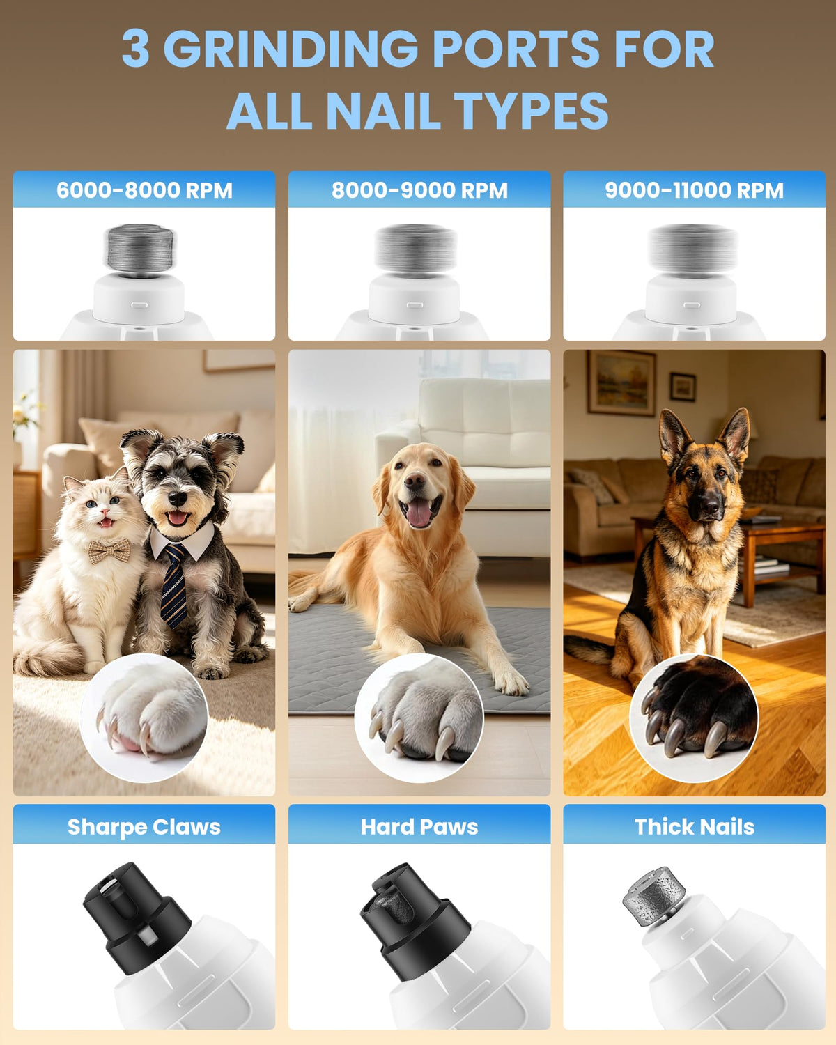 Dog Nail Grinder with LCD Display, 25dB Quiet 6-Speed Trimmer J62918
