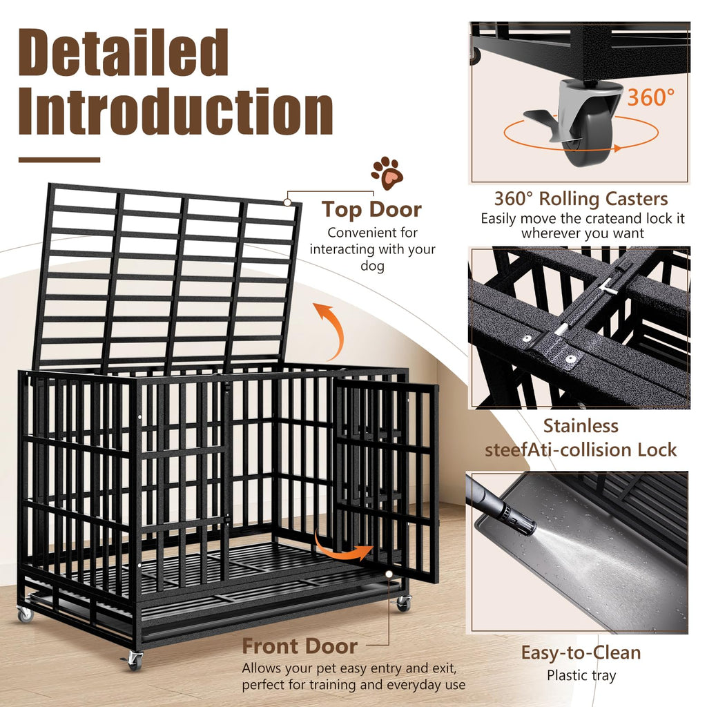 48 Inch Heavy Duty Dog Crate Kennel with Wheels D9857