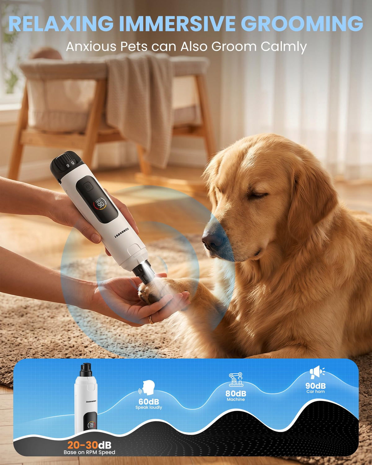 Dog Nail Grinder with LCD Display, 25dB Quiet 6-Speed Trimmer J62918