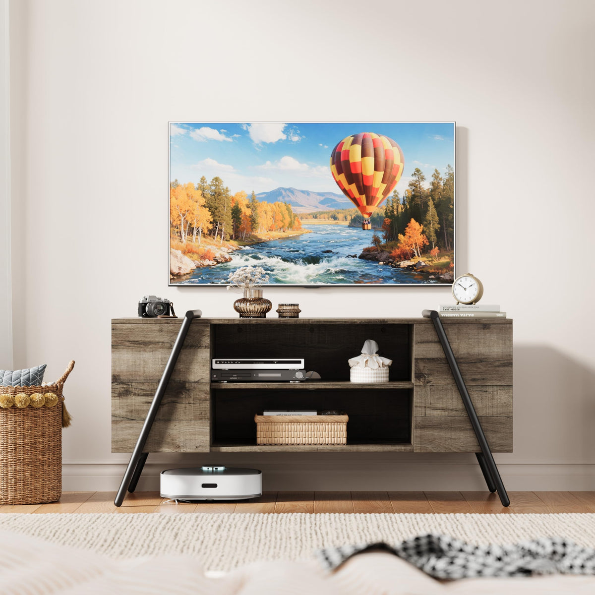 47 Inch TV Stand with Slanted Metal Legs and Adjustable Open Shelf B926