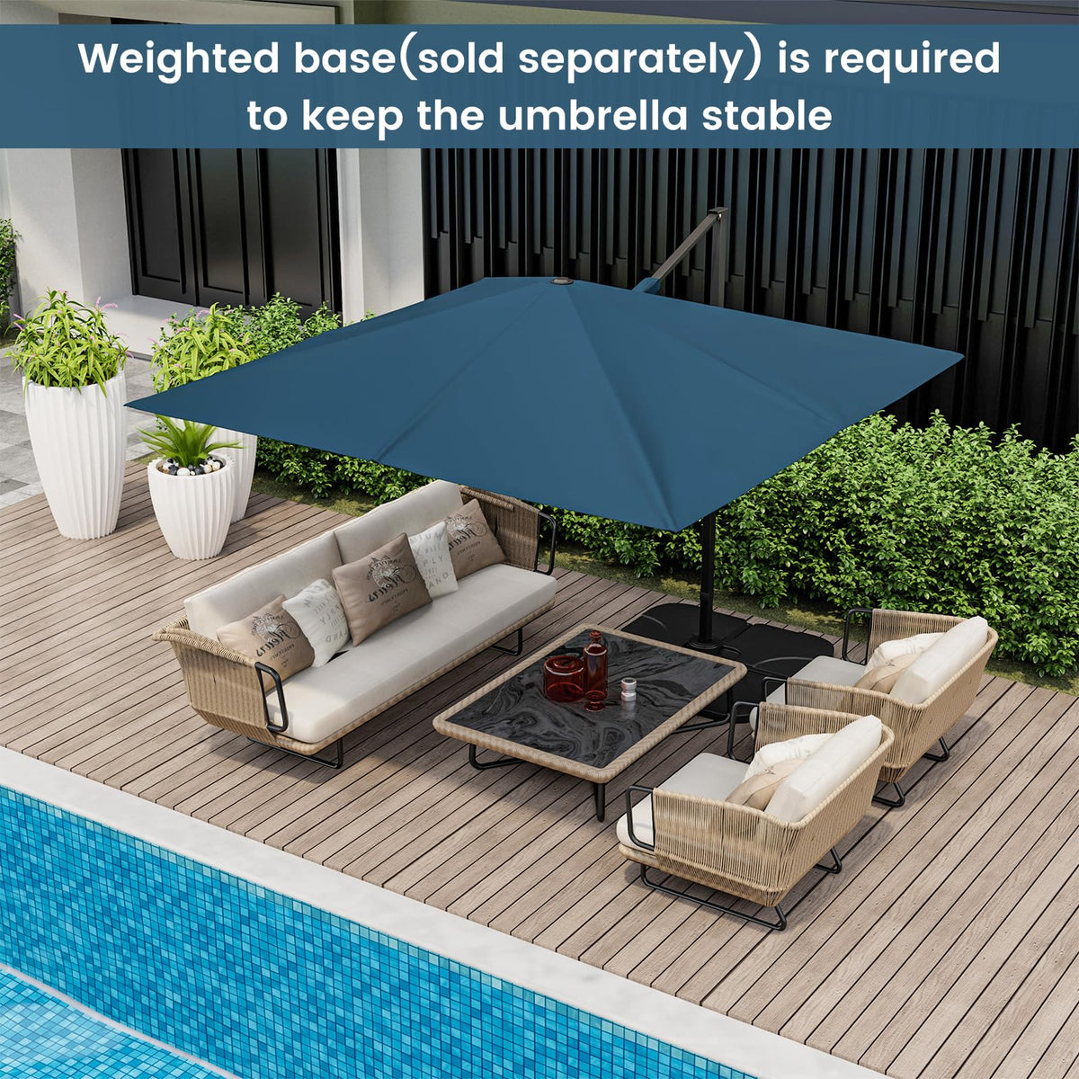 9.5 FT Square Cantilever Patio Umbrella with Cross Base D91731