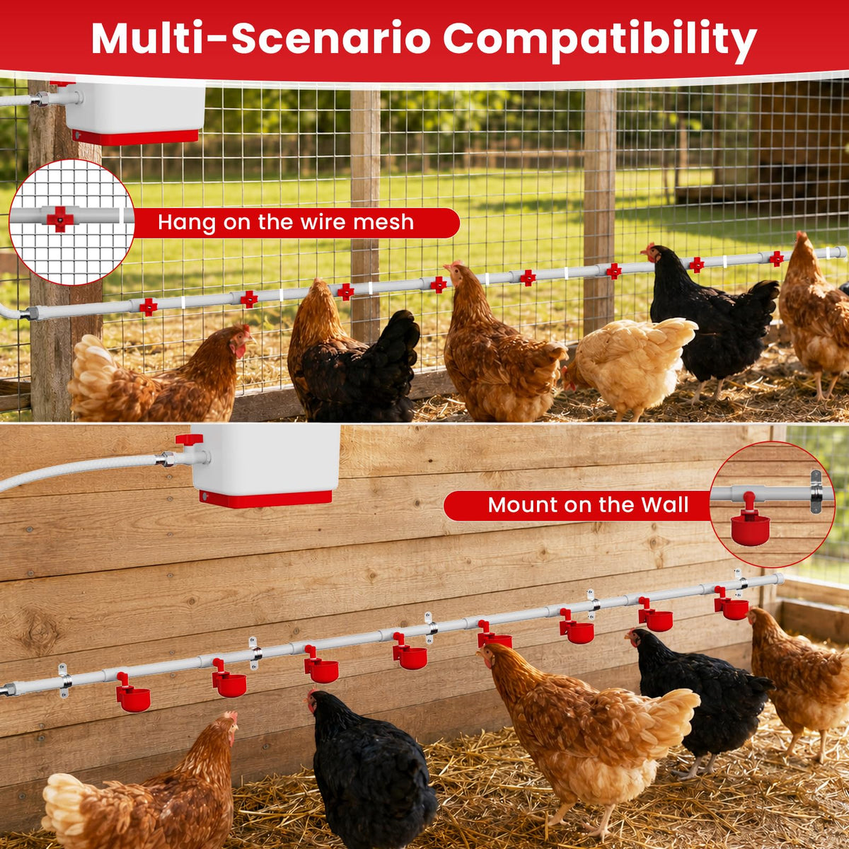 3 Gallon Automatic Chicken Waterer with 8 Cups and 8 Nipples E5850