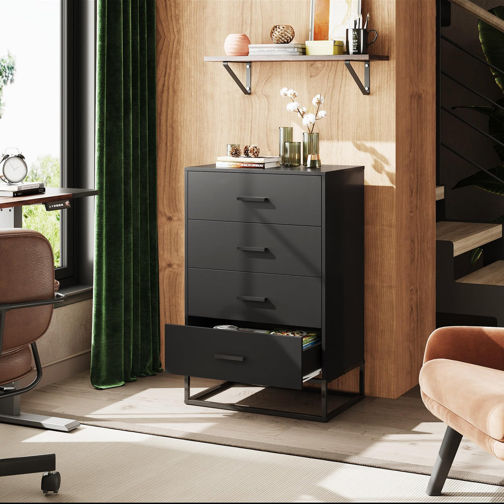 Black 4 Drawer Wooden Dresser Q509