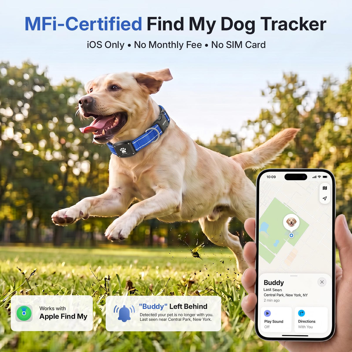 GPS Dog Collar with Tracker, Waterproof, Blue, L M8016