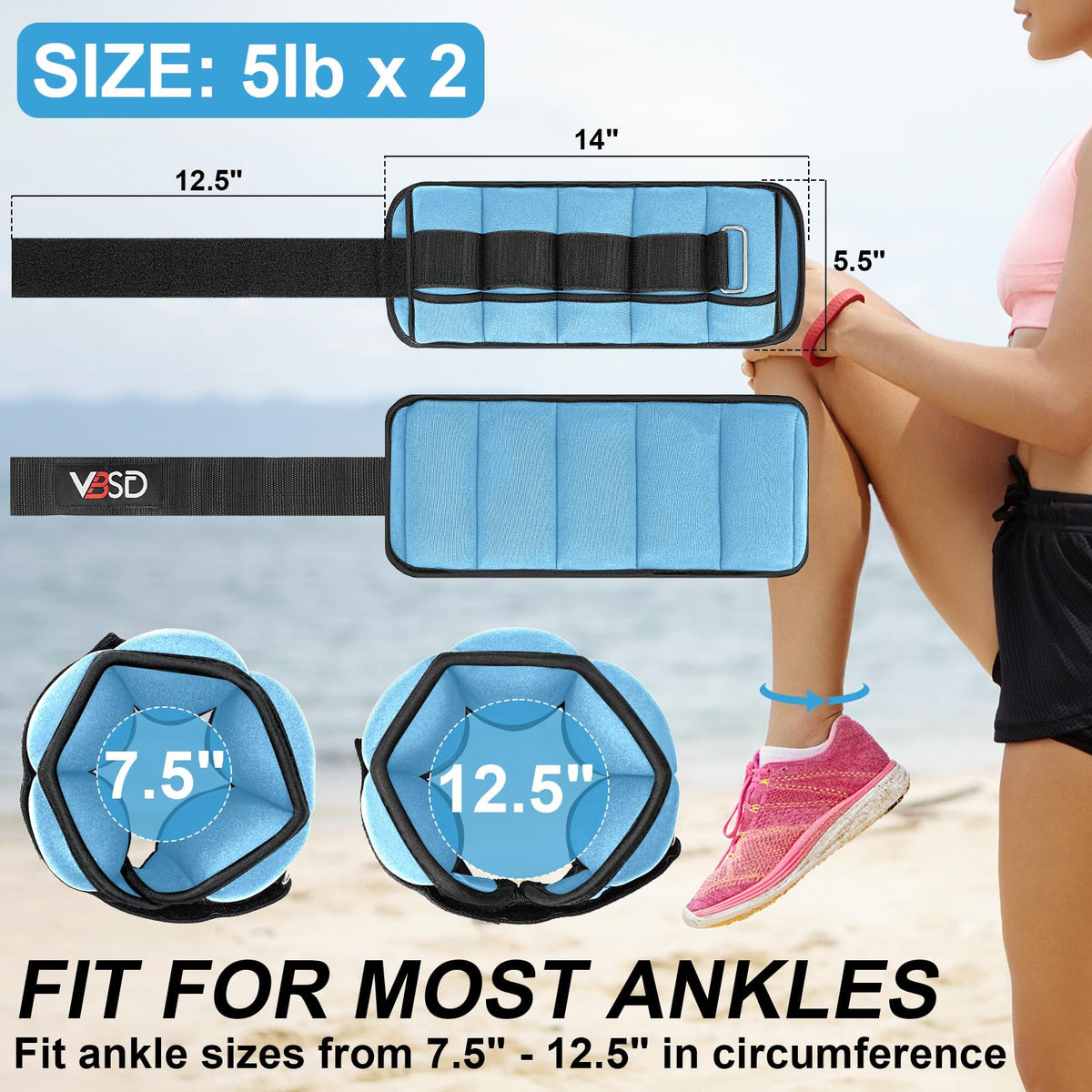 Adjustable Ankle Weights 10lb 1 Pair Blue B731