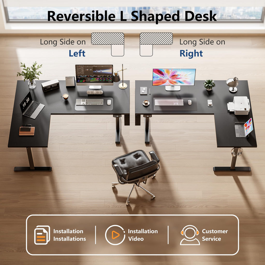 63" L Shaped Height Adjustable Standing Desk M7695