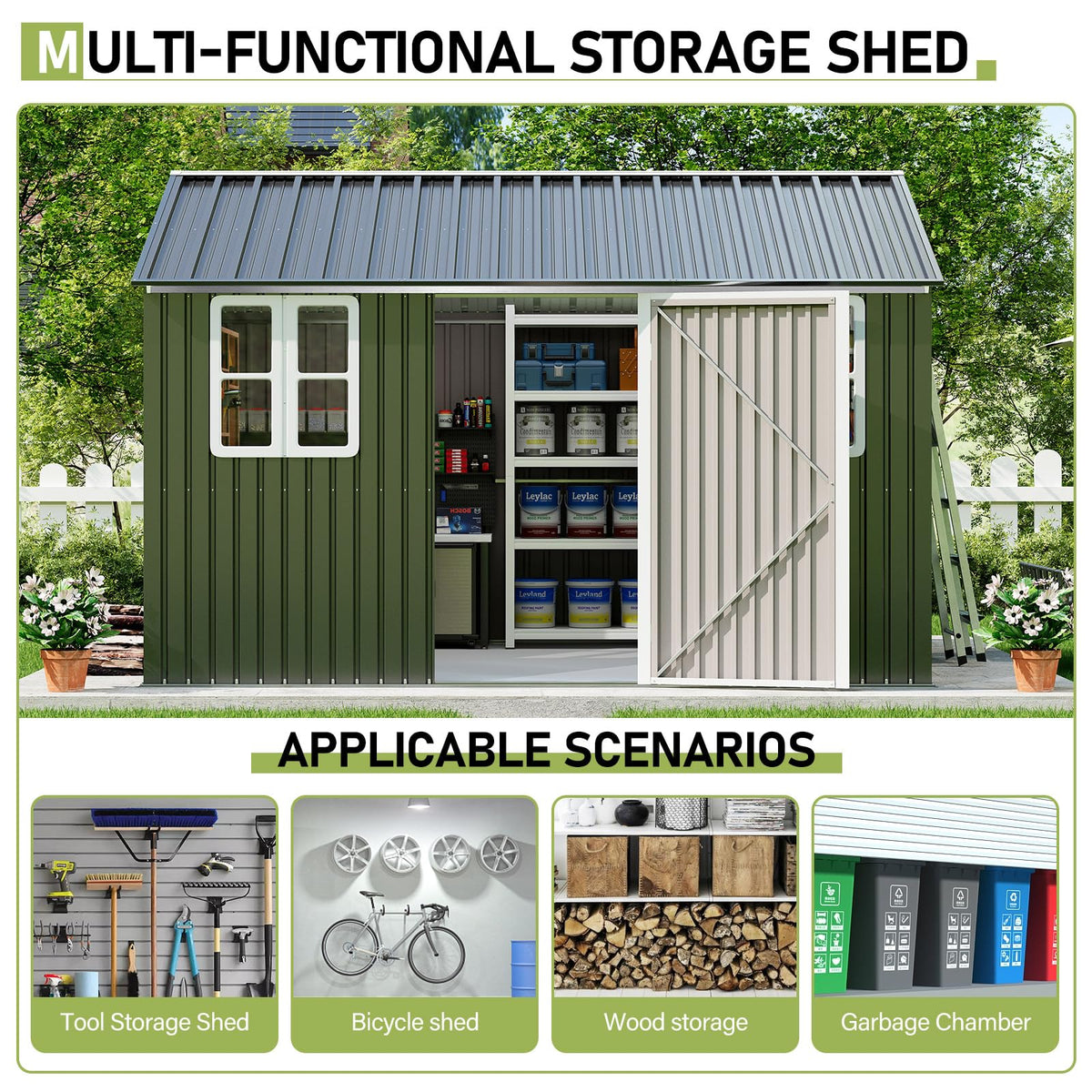 10 x 12 FT Metal Storage Shed with Lockable Door and 2 Windows Z385725