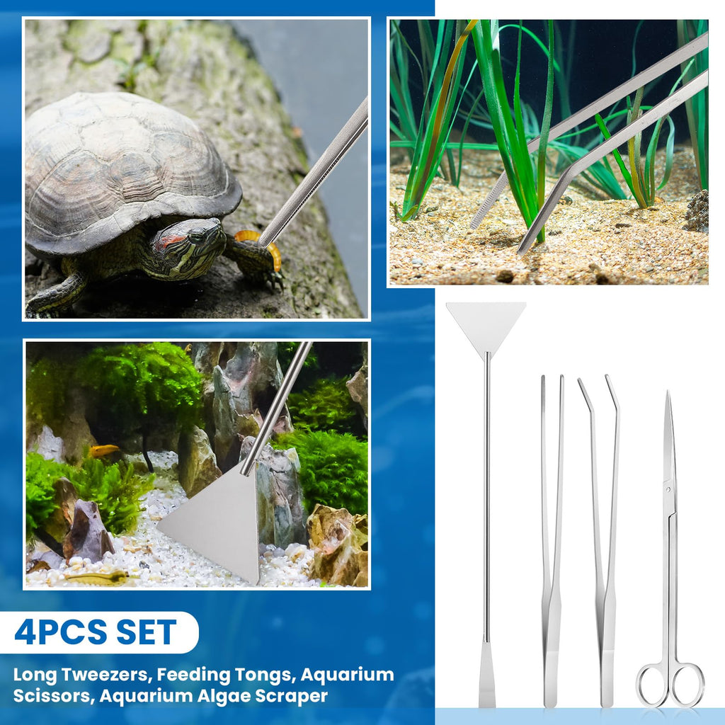 Aquarium Fish Tank Cleaning Tool Kit 4 Pcs Long Aquascape Tools Magnetic Glass Cleaner Brush 5 in 1 Gravel Cleaner and Siphon Vacuum S707128