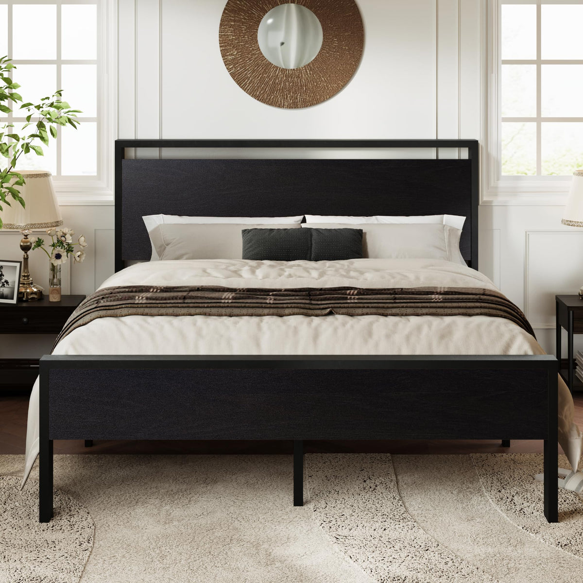 Queen Size Black Oak Bed Frame O904