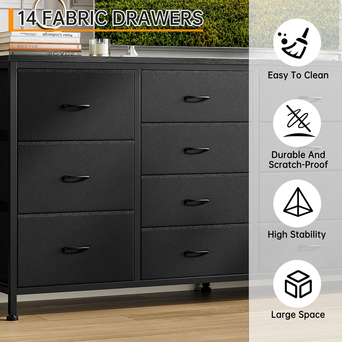 Brown 14 Drawer Fabric Dresser TV Stand V113