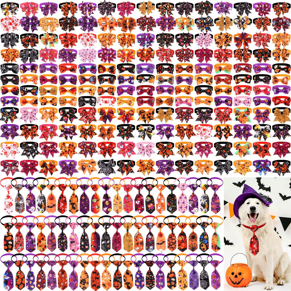 240 Pcs Halloween Dog Bows Tie Collars K677