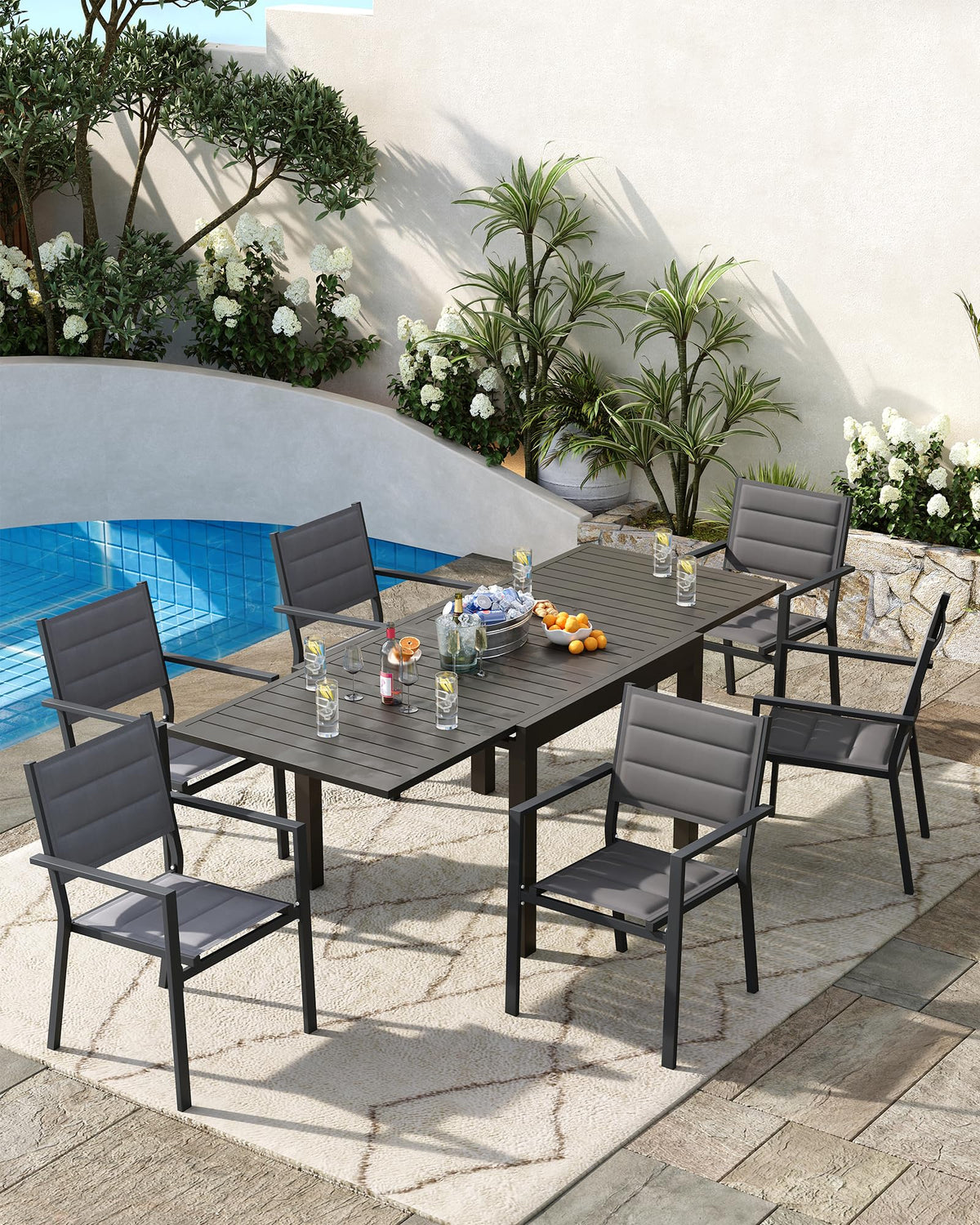Aluminum Stackable Patio Dining Chairs Set of 2 Dark Grey L671727