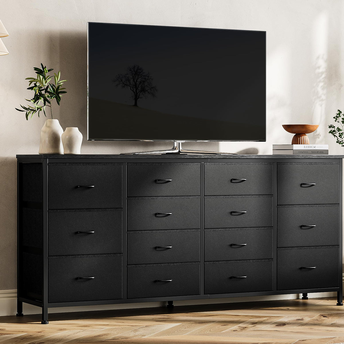 Brown 14 Drawer Fabric Dresser TV Stand V113