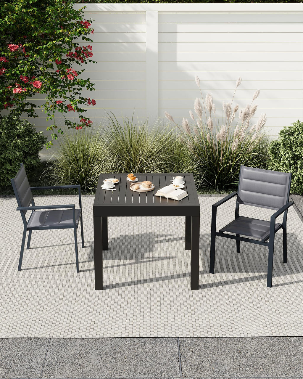 Aluminum Stackable Patio Dining Chairs Set of 2 Dark Grey L671727
