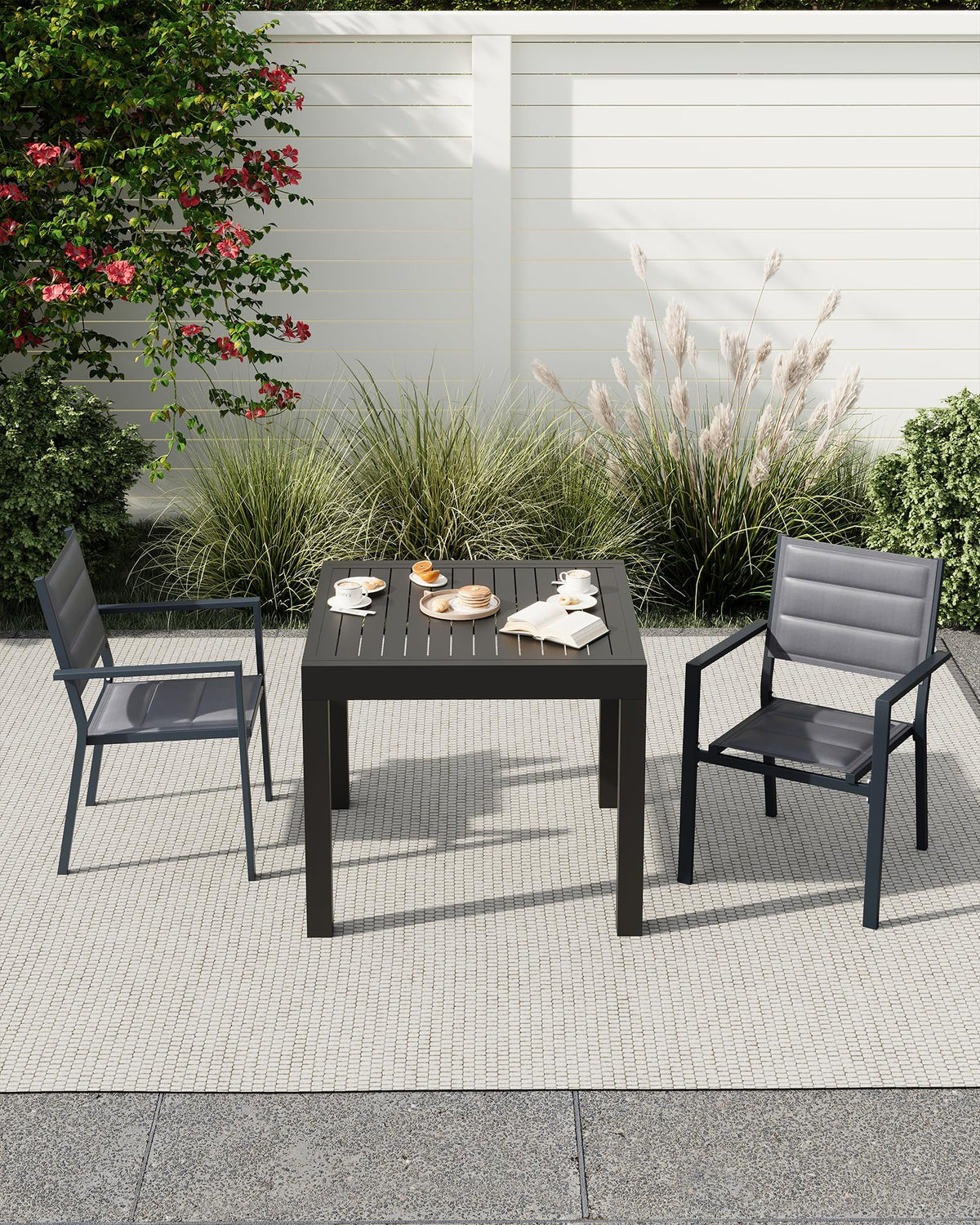 Aluminum Stackable Patio Dining Chairs Set of 2 Dark Grey L671727