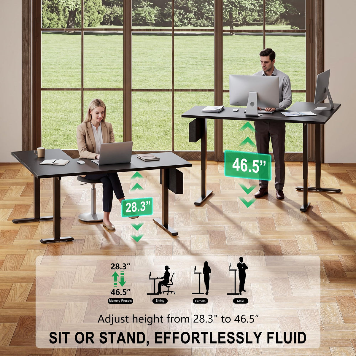 63" L Shaped Height Adjustable Standing Desk M7695