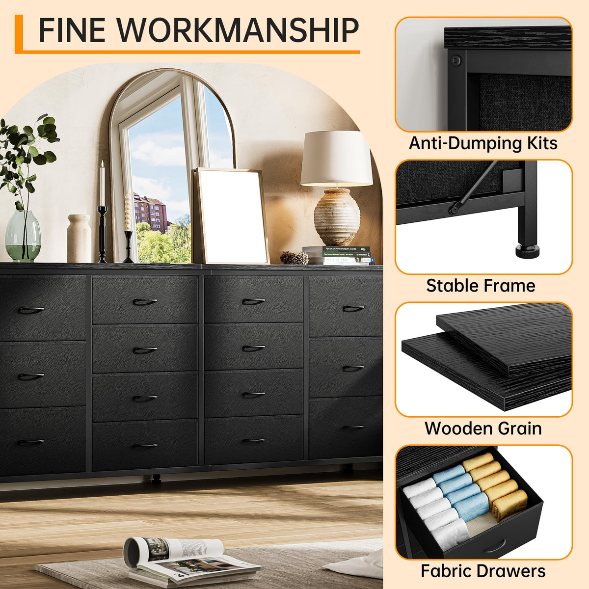 Brown 14 Drawer Fabric Dresser TV Stand V113