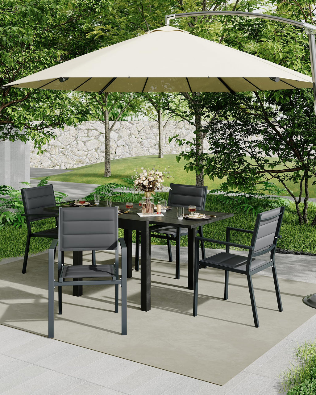 Aluminum Stackable Patio Dining Chairs Set of 2 Dark Grey L671727