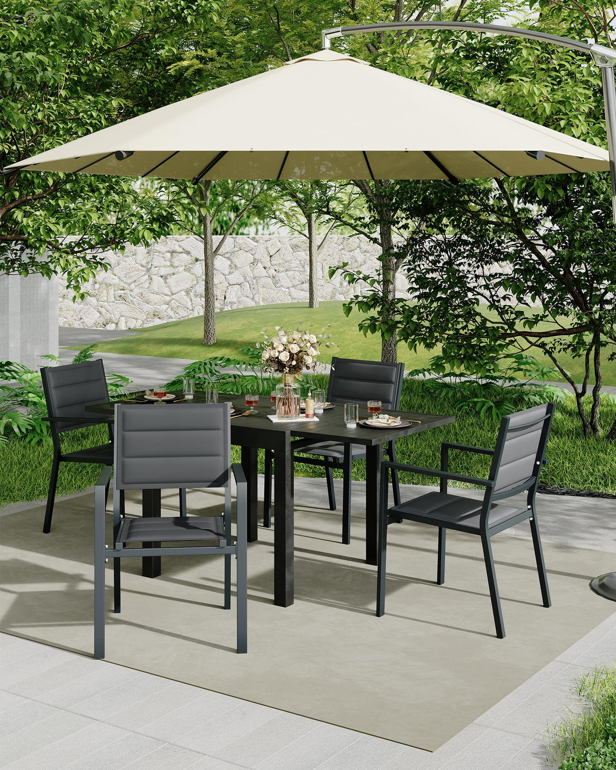 Aluminum Stackable Patio Dining Chairs Set of 2 Dark Grey L671727