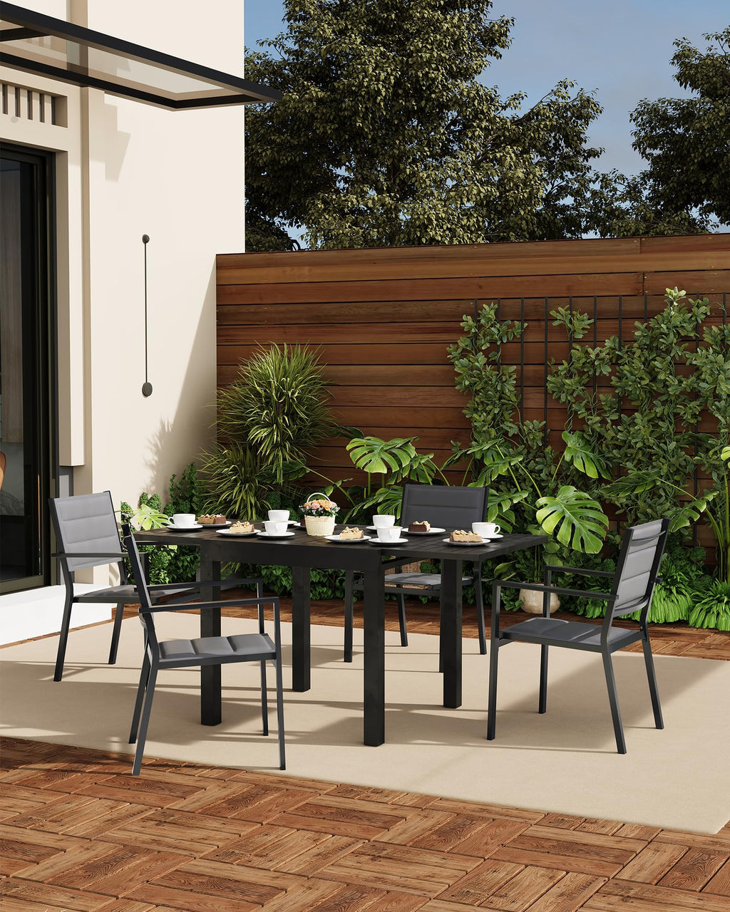Aluminum Stackable Patio Dining Chairs Set of 2 Dark Grey L671727