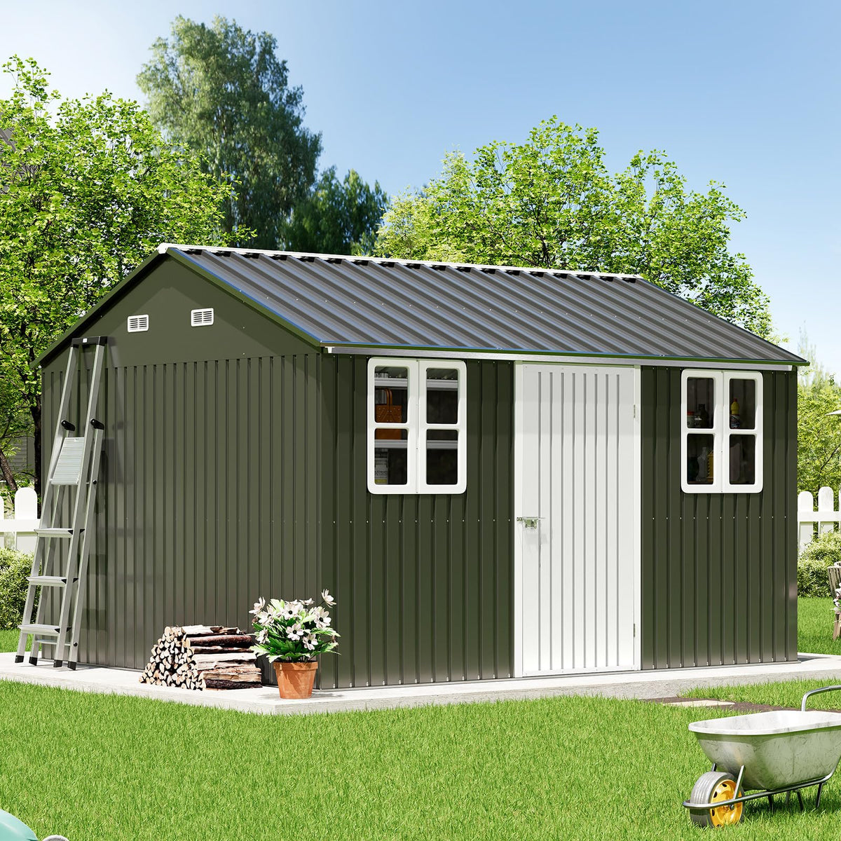 10 x 12 FT Metal Storage Shed with Lockable Door and 2 Windows Z385725
