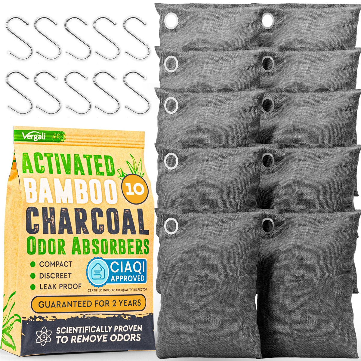 Activated Charcoal Odor Absorber, 10 Bags F196