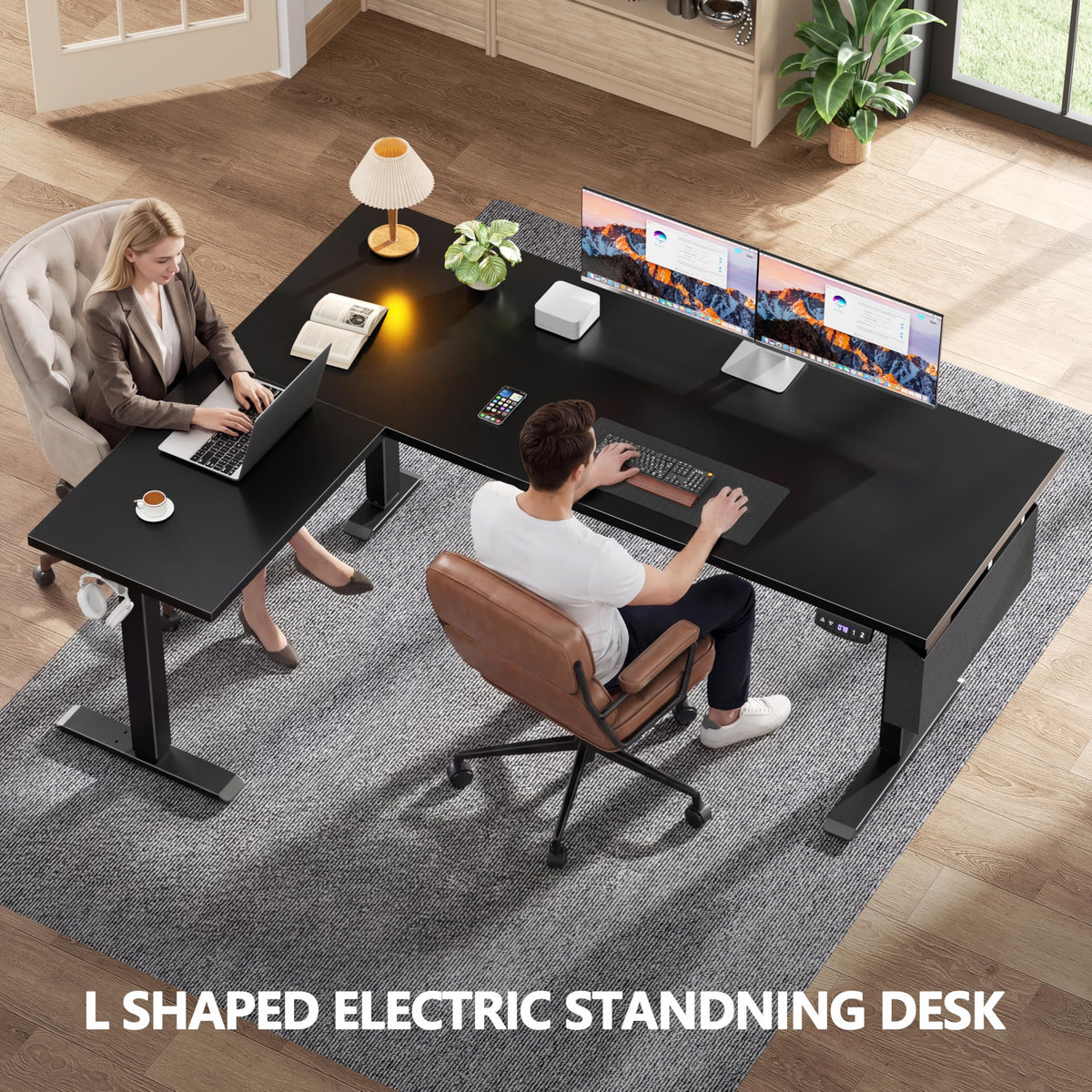 63" L Shaped Height Adjustable Standing Desk M7695